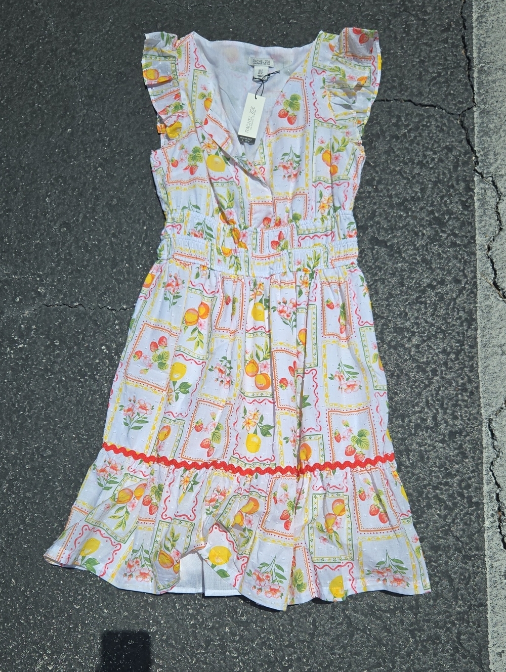 Rachel Zoe White Lemon & Pink Floral Ruffle Dress